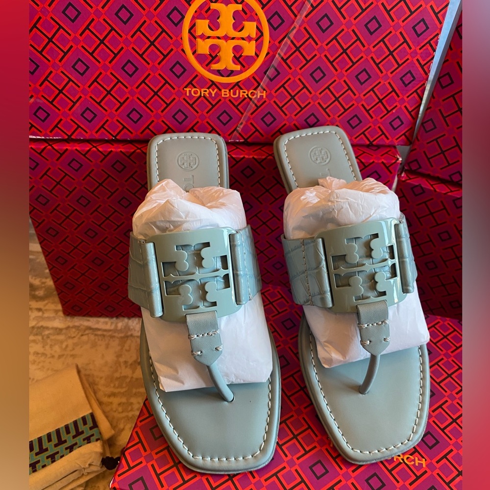 Tory Burch Georgia Soft Croco Sandals - Picture 6 of 8